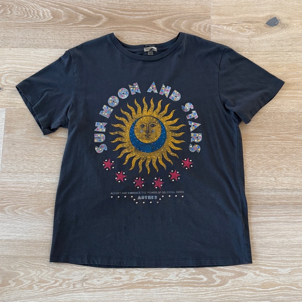 Mother Rowdy Embellished Black T Shirt Sz Med